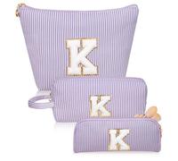 Junesters Initials Makeup Bag set, personalized Purple Cosmetic Bag, Cute Large Make up Bags, Travel Toiletry Bag for Women Girl Gifts K (Purple), Purple, K