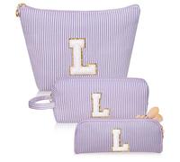 Junesters Initials Makeup Bag set, personalized Purple Cosmetic Bag, Cute Large Make up Bags, Travel Toiletry Bag for Women Girl Gifts L(Purple), Purple, L