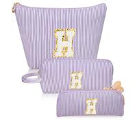 Junesters Initials Makeup Bag Set, Personalized Purple Cosmetic Bag, Cute Large Make up Bags, Travel Toiletry Bag for Women Girl Gifts H (Purple), purple, H