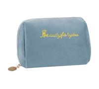 Junesters Velvet Makeup Bag, Travel Pouch for Women with Zipped,Portability Small Velvet Bags, Flannel Sanitary Napkin Storage Bag, Short Trips and Outdoor Activities Gifts for Mums or Girls (Blue),