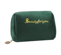 Junesters Velvet Makeup Bag, Travel Pouch for Women with Zipped, Portability Small Velvet Bags, Flannel Toiletry Bag Storage Bag, Travel Storage Bag Gifts for Lady or Girl (Green, Green, Lie Fallow