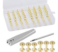 JUNESunShine 83Pcs, Copper Rivets and Burrs, 9 and #12 Burrs Setter, Leather Brass Rivets Fastener Install Setting Tool w/3.5mm Leather Hole Punch Cutter for Belts Collars Leather Working Supplies