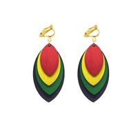 Juneteenth Clip on Earrings for Women Bohemian Multilayer Colorful Wooden Drop Earring Black History Month Ethnic Jewelry Gifts, M, Wood, No Gemstone