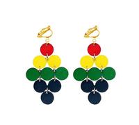 Juneteenth Clip on Earrings for Women Bohemian Multilayer Colorful Wooden Drop Earring Black History Month Ethnic Jewelry Gifts, M, Wood, No Gemstone