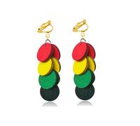 Juneteenth Clip on Earrings for Women Bohemian Multilayer Colorful Wooden Drop Earring Black History Month Ethnic Jewelry Gifts, M, Wood, No Gemstone