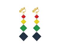 Juneteenth Clip on Earrings for Women Bohemian Multilayer Colorful Wooden Drop Earring Black History Month Ethnic Jewelry Gifts, M, Wood, No Gemstone