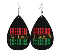 Juneteenth Day Freedom 1865 Dangle Leather Clip on Earrings Faux PU Lightweight Teardrop Drop for Women