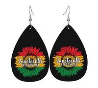Juneteenth Day Freedom 1865 Dangle Leather Clip on Earrings Faux PU Lightweight Teardrop Drop for Women