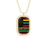 Juneteenth Flag Black Liberation Month Personalized Necklace Print Pattern Pendant With Chain Gifts For Women Men Golden-style-12
