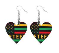Juneteenth Flag Black Liberation Month Round Wooden Earrings Boho Drop Pendant Fashion Gifts for Women