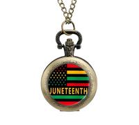 Juneteenth Flag Black Liberation Month Vintage Pocket Watch with Chain Arabic Numerals Scale Quartz Pocket Watches Gifts for Men Women