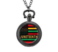 Juneteenth Flag Black Liberation Month Vintage Pocket Watch with Chain Arabic Numerals Scale Quartz Pocket Watches Gifts for Men Women