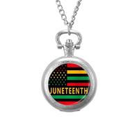 Juneteenth Flag Black Liberation Month Vintage Pocket Watch with Chain Arabic Numerals Scale Quartz Pocket Watches Gifts for Men Women