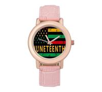 Juneteenth Flag Black Liberation Month Women's Wrist Watch Fashion Wristwatches with Pink Strap Gifts for Women Mother Wife Birthday