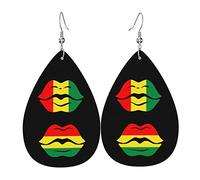 Juneteenth Lips Freedom Day 1865 Dangle Leather Clip on Earrings Faux PU Lightweight Teardrop Drop for Women