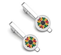 Juneteenth Sunflower Black History African American Tie Clips for Men 2 Pcs Necktie Bar Pinch Clothing Accessories Suitable for Wedding Business Anniversary