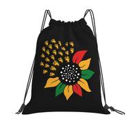 Juneteenth Sunflower Black History African American Women Men Drawstring Bag Adjustable Drawstring Backpack Portable Swimming Bag For Sports Swim Travel