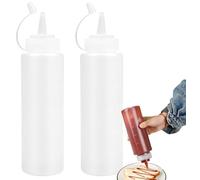 JUNEYE Bottles with Caps, 2 Pack Squeezy Sauce Bottles, Plastic Squeeze Dispensers with Measurements for Ketchup, BBQ, Sauces, Syrup, Dressings (500ML)