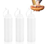 JUNEYE Bottles with Caps, 3 Pack Squeezy Sauce Bottles, Plastic Squeeze Dispensers with Measurements for Ketchup, BBQ, Sauces, Syrup, Dressings (500ML)