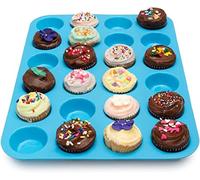 JUNEYE Mini Muffin Pan 24 Cups, Cup Muffin Tray,Silicone Cookies Cupcake Bakeware Tin Soap Tray Mould Non Stick, Dishwasher Safe,Length 33cm x Width 23cm