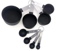 JUNEYEHX 8-Piece Black Measuring Tools - Nylon, 4 Measuring Cups / 4 Measuring Spoons with Metal Handles for Liquids and Solids (Black)