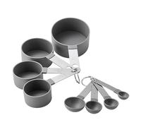JUNEYEHX 8-Piece Grey Measuring Tools - Nylon, 4 Measuring Cups / 4 Measuring Spoons with Metal Handles for Liquids and Solids (Grey)