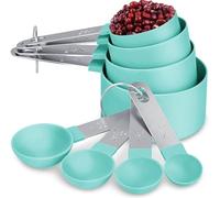 JUNEYEHX 8-Piece Measuring Tools - Nylon, 4 Measuring Cups / 4 Measuring Spoons with Metal Handles for Liquids and Solids (Plastic)