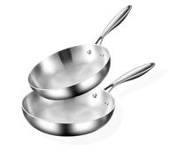 JUNEYEHX Stainless Steel Frying Pan Set - 2pcs Induction Hob Pan Set - Naturally Non-Stick Tri-Ply Stainless Steel - 26cm & 28cm Cooking Pans