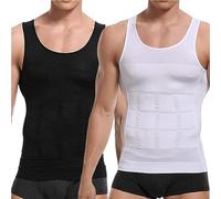 Juneyou Shaperluv Tank 2.0, Shaperluv Tank 2.0 Mens, Shaperluv Male Shaper Tank, Guys Compression Body Shaper Tummy Vest (Black+White,2X-Large)
