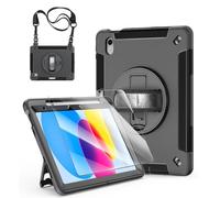 Junfire Case for iPad 11th (A16) 2025/ iPad 10th Generation with Screen Protector, Anti-Drop Protection & Adjustable Hand/Shoulder Strap/ 360° Rotating Stand for Work, Travel, Study