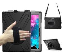 Junfire Case for Microsoft Surface Pro 7 Plus/7/6/5/4/LTE 12.3 inch Tablet, Shockproof Heavy Duty with 360 Rotating Kickstand Hand Strap, Pen Holder and Shoulder Strap for Surface Pro 7 Case, Black