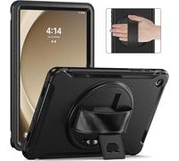 Junfire Case for Samsung Galaxy Tab A9 Plus / A9+ 11 Inch 2023, Shockproof Rugged Kids Protective Case with Screen Protector Rotating Stand Hand Strap for Samsung A9+ Tablet SM-X210/X216/X218 - Black