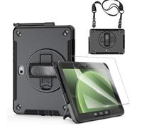 Junfire Case for Samsung Galaxy Tab Active5 Pro / Active4 Pro 2025/2022 10.1 inch, Heavy Duty Shockproof Case with Screen Protector, 360°Rotating Stand/Hand Strap/Shoulder Belt/Pencil Holder, Black