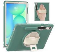 Junfire Case for Samsung Galaxy Tab S10 Lite/S10 FE/S9 FE 10.9 inch 2025, Shockproof Kids Protective Case with Screen Protector Rotating Stand Hand Strap Pen Holder for S9/S8/S7 Tablet-Emerald Green