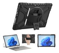 Junfire Protective Case for Microsoft Surface Pro 7 Plus, Surface Pro 7/6/5/4 Shockproof Rugged Case with 360°Rotating Kickstand/Hand Strap/Stylus Holder, Compatible with Type Cover Keyboard,Black