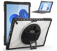 Junfire Protective Case for Microsoft Surface Pro 7 Plus, Surface Pro 7/6/5/4 Shockproof Rugged Case with 360°Rotating Kickstand/Hand Strap/Stylus Holder, Compatible with Type Cover Keyboard,Clear