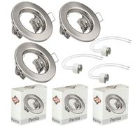 JungesLicht Set of 3 Brushed Recessed Spotlights with GU5.3 MR16 Ceramic Socket, Outer Diameter 80 mm, Drilling Diameter 55 mm to 68 mm Suitable for Ceiling Spotlights, Recessed Ceiling Spotlights