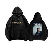 Jungkook Album Golden Hoodie Merch Sweatshirt Support Printed Top Cotton Hooded Shirts for Fans(E Black,S)