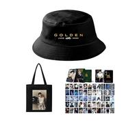 Jungkook Merchandise K-pop Gift Set, 1 GOLDEN Album Canvas Bag, 1 Hat, 1 Box Of Laser Laser Cards 55 Pcs,JUNGKOOK Merch(Color:Black-8)