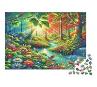 Jungle 1000 Piece Jigsaw Puzzle Cardboard Puzzle Enthusiasts Adults Sunlit Forest Stream Challenging Brain Teaser Mental Stimulation Cognitive Development Solo Play 70x50cm/1000pcs