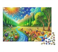 Jungle 1000pc Jigsaw Puzzle Adults Sunlit River Path through Colorful Flower Meadow Premium Thick Sturdy Vibrant Challenging Stress Relief Gift 70x50cm/1000pcs