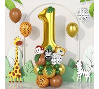 Jungle 1st Birthday Decorations Boys,40 Inch gold number 1 Balloons with Animal Foil Balloons and Jungle Safari Balloons for baby Boys Girls Birthday Party Decorations Baby Shower
