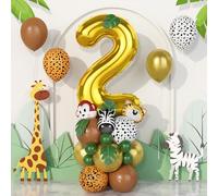 Jungle 2nd Birthday Decorations Boys,40 Inch gold number 2 Balloons with Animal Foil Balloons and Jungle Safari Balloons for baby Boys Girls Birthday Party Decorations Baby Shower