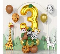 Jungle 3rd Birthday Decorations Boys,40 Inch gold number 3 Balloons with Animal Foil Balloons and Jungle Safari Balloons for baby Boys Girls Birthday Party Decorations Baby Shower