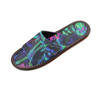 Jungle Animal Addax Bright Neon Green Mint Green Women's Slippers Indoor Reusable Cozy custom made Open Toe Bedroom Shoes for Guest, Hotel, Travel, Airplane chanclas para hombres