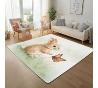 Jungle Animal Bunny Washable Rugs Living Room 160x230cm, Soft Short Pile Rug Modern Area Rug, Non-Slip Butterfly Bunny Carpet Rugs for Bedroom, Dining Room, Home Office Floor Mats