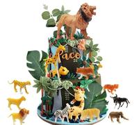Jungle Animal Cake Toppers Set 17 Pcs Safari Animal Cake Decorations with A Big Lion Giraffe Tiger Elephant Safari Animal Cake Toppers Jungle Animals Cake Decor for Kids Birthday