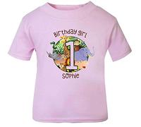 Jungle Animal Custom Birthday T Shirt Boys Birthday Girls Birthday T Shirt Jungle Party Decor Cake Smash Outfit Cute Animals Rain Forest Personalised, 12-18 Months, Light Pink