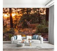 Jungle Animal Deer Sunset Wallpaper Paste The Wall 450x315cm(W x H) Mural Wallpaper 3D Effect for Living Room Fireplace Feature Wallpapers Sunset Scenery Wall Mural Bedroom