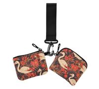 Jungle Animal Flamingo Red Black Women's Dual Wallets Business Card Cases Small Detachable Business Card Holder with Keychain for Lady 2 Pcs, jungle animal flamingo red black, 1 size, Casual, Jungle